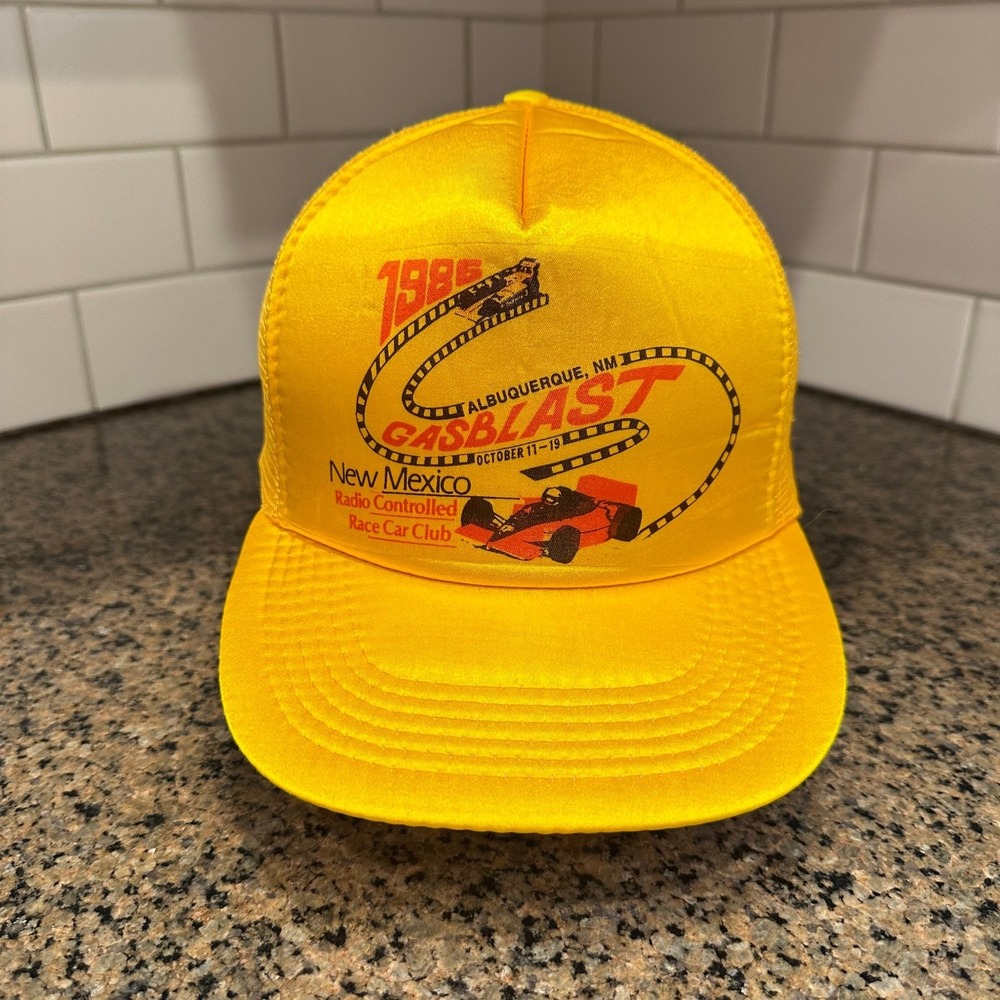 Vtg 1985 SAN SUN Gasblast RC Race Car Trucker Hat Yellow Albuquerque